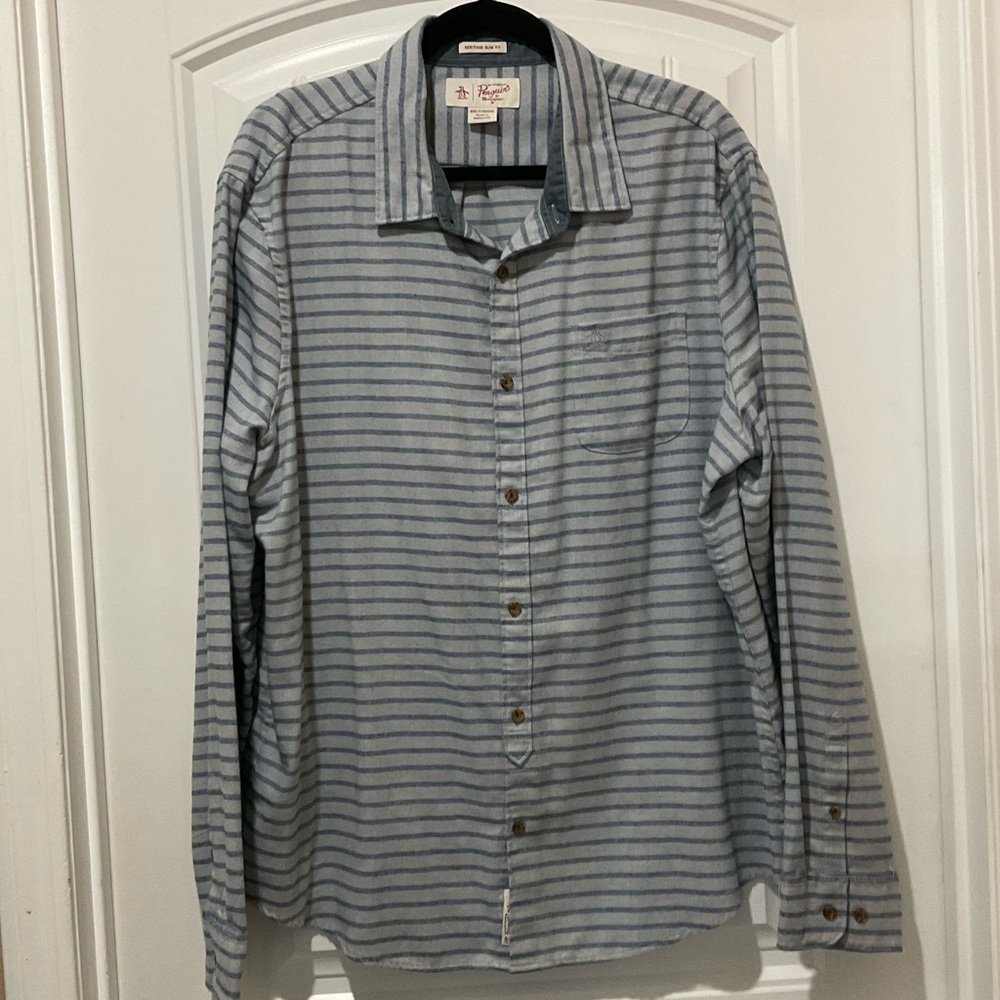 Penguin Mens Slim Fit Stripe Long sleeve.  Size XXL